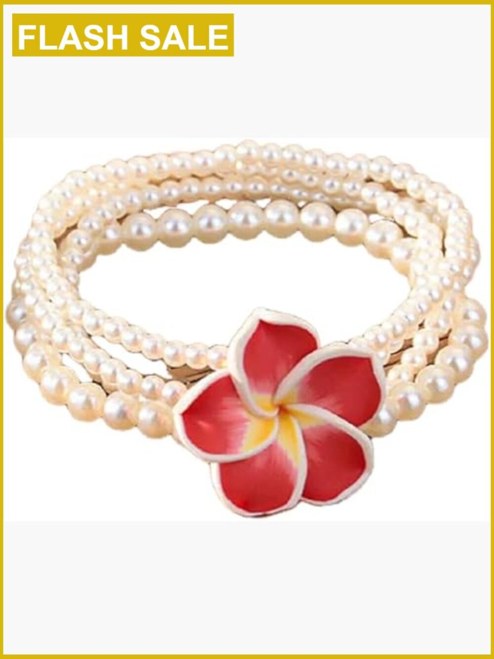 Bohemian Polymer Clay Beaded Stretch Bracelet Set, Tropical Flower Beach Jewelry